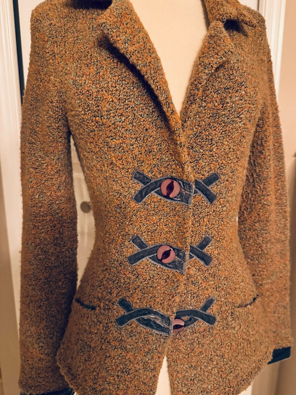 Textured Bouclé Pea Coat in Mustard